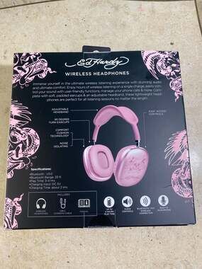 Ed Hardy Pink Love Kills Slowly Bluetooth Wireless Over-Ear Headphones